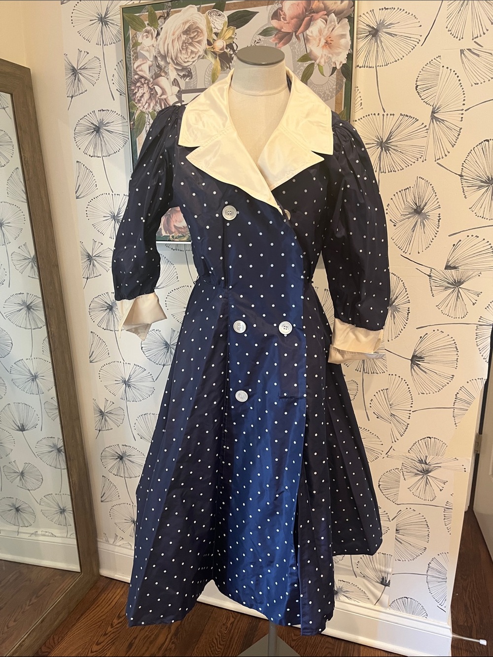 Hidy Misawa 6 S Vintage Navy Polka Dot Vintage-Inspired Trench Dress